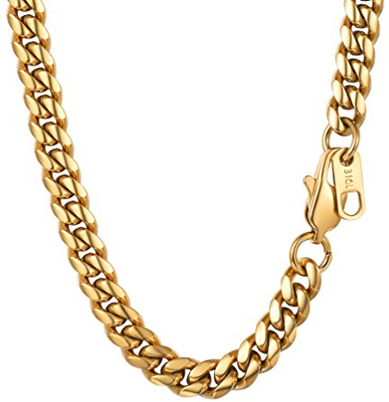 PROSTEEL Mens Gold Chain 6mm Necklace 55cm Neck Chain Cuban Chain Link