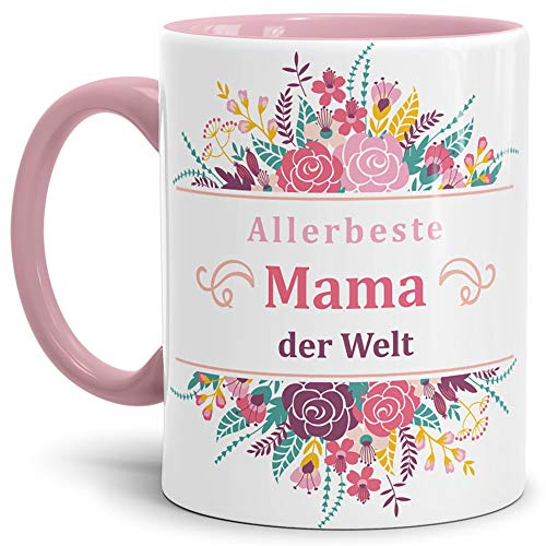 Mama-Tasse Allerbeste Mama der Welt Innen & Henkel Rosa - Mug/Cup/Becher/Schön/Blumen/Mutti/Mutter-Tag/Familie/Beste Qualität - 25 Jahre Erfahrung