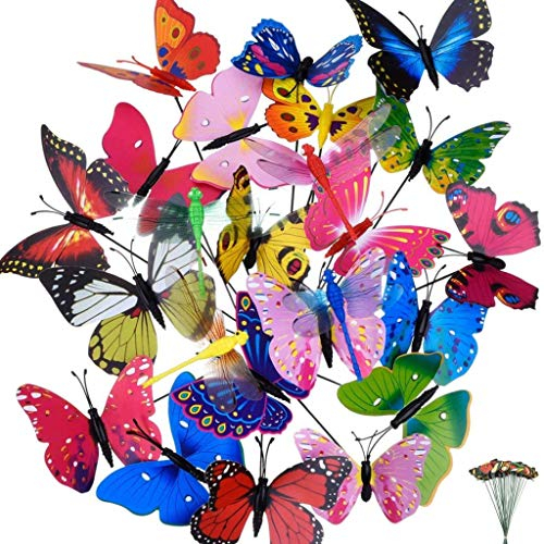 byou Garten Schmetterlinge auf Stöcken,20 stück Garten Schmetterlinge Stangen 4 stück Libellen Stangen Garten Ornamente für Hof Patio Party Dekorationen Pflanzendekoration Outdoor Hof 30 * 12cm
