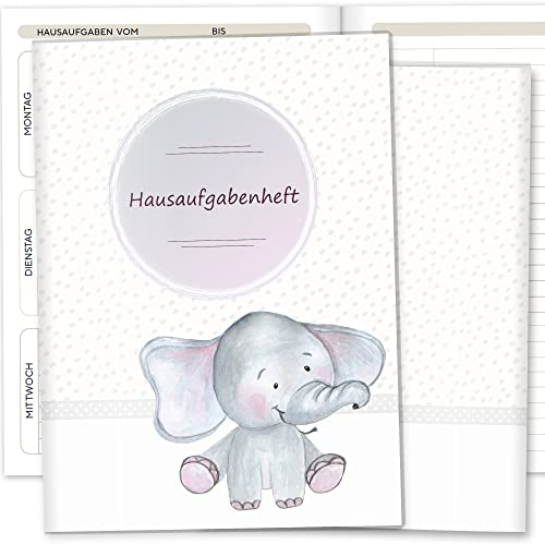 Olgs Hausaufgabenheft Hülle Safari Tour inkl. Heft Schulheft Schutzhülle Umschlag Geschenkidee Einschulung Grundschule (ohne Personalisierung, Elefant)