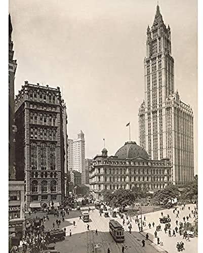Artery8 New York Woolworth Building Street Scene Vintage Photo Art Print Canvas Premium Wall Decor Poster Mural Straße Szene Jahrgang Fotografieren Wand Deko