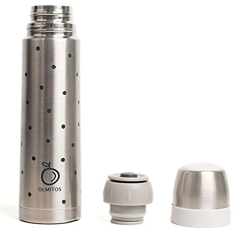 Olmitos Termo Para Liquidos Dots Gris De Olmitos- Apto Para Bebidas Calientes Y Frías- Cierre Hermético- Sistema De Apertura Presionando Un Botón, color Gris, 500 ml