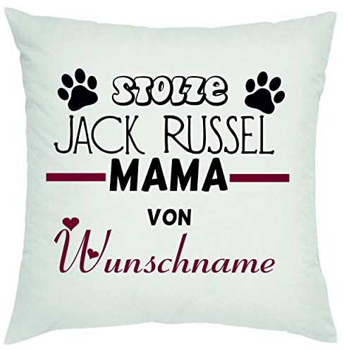 Crealuxe Stolze Jack Russell Mama von (Wunschname) Zierkissen, Sofakissen, bedrucktes Kissen, Bauwollkissen, Geschenk für Muttertag