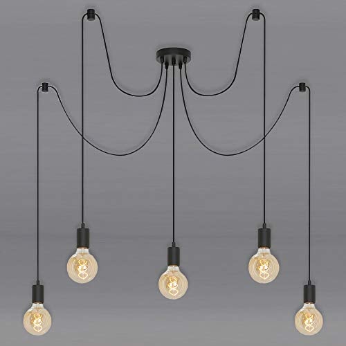 Briloner Leuchten - Deckenleuchte, Deckenlampe 5-flammig, 5x E27, max. 60 Watt, retro, vintage, Black Steel, Schwarz, 1.000x1.500mm (DxH)
