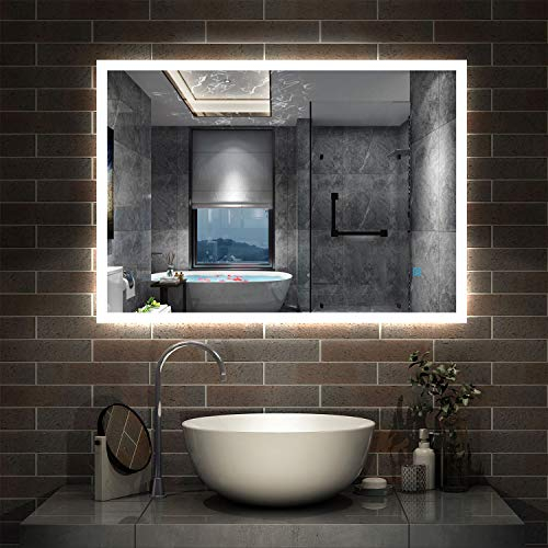 Aica Sanitär LED Spiegel Bad 80×60cm Badspiegel mit Beleuchtung Lichtspiegel Badezimmerspiegel Wandspiegel Touch-Schalter Antibeschlag IP44 Kaltweiß energiesparend