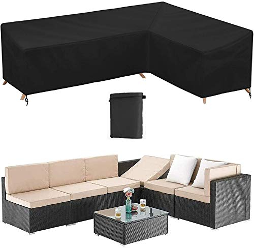 HSGAV Schutzhülle Für Ecksofa, Abdeckhaube Für Gartenmöbel Für L-Form, Wasserdichtes Winterfest Abdeckplane Für Terrassenmöbel, Lounge Sofa Abdeckung, Schwarz,Right L 286x222x78cm
