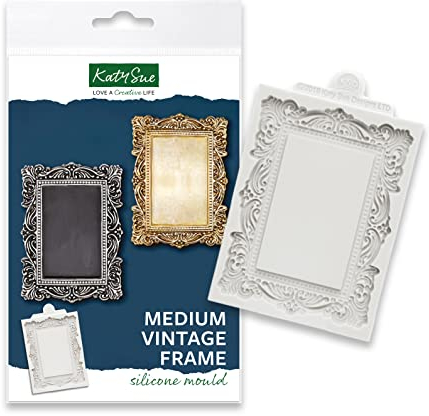 Katy Sue Medium Vintage Picture Frame Silicone Mould for Cake Decorating & Crafts - Outer Frame Size 78mm x 106 mm, Inner Aperture Size 65mm x 41mm