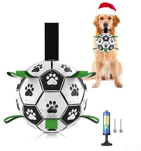 Dog Football with Grab Tabs, Interactive Dog Toy for Small & Medium Dogs, Includes Whistle & Air Pump, Durable Ball for Indoor & Outdoor (6 Inch)