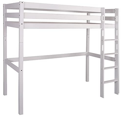 fornera f26 Massivholz Kinderhochbett aus Kernbuche, Stockbett, Hochbett 90x200 cm (Weiß lackiert)