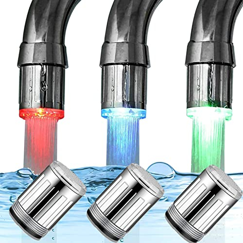 3 Pack 3-Color Temperature Sensitive Gradient LED Water Faucet Light - Color Changing Faucet Tap for Bathroom and Kitchen
