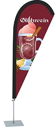 Vispronet Beachflag Glühwein - versch. Bodenelemente - Höhe 2,04 m - Indoor- & Outdoor (Bodenplatte)