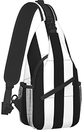 Stars And Moon Sling Rucksack Sling Bag Crossbody Tagesrucksack Schultertasche Reisen Wandern Freizeit Brusttasche, Schwarz und Weiß gestreift, Einheitsgröße, Daypack Rucksäcke