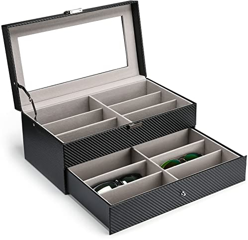 ProCase Boîte à Lunettes, Ranger 12 Lunettes de Soleil ou Lunettes de Vue, 2 Compartiments avec Vitrine Couverture en Verre Antichoc, sans Perdre ou Abîmer-Rayé