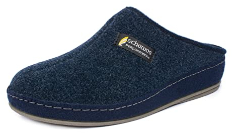Schawos 6030 Pantoufles feutrées pour hommes, chaudement doublées de laine vierge (bleu marine doublé, 43 EU)