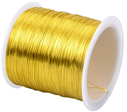 100mx0,3mm Filo per Gioielli Filo di Rame per Creazione di Gioielli Filo Metallico Resistente all'Appannamento Filo di Rame Nudo per Perline Artigianato Bracciale Collane Orecchini Fai da Te, Oro