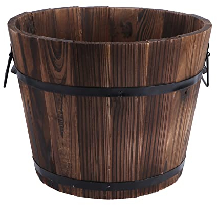 YARNOW Wooden Planter Barrel with Drainage Holes Garden Whiskey Barrel Planters Decorative Flower Bucket for Indoor Outdoor