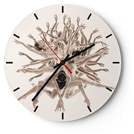 Modern Wanduhr Modern Stück Ballett 40x40cm Rund Groß Wand Uhr Glas Analog Zimmeruhren Küche Büro Wohnzimmer Glasuhr Wall Clock Dekoration Design Wanddekoration Küchenuhr C3AR40x40-4636
