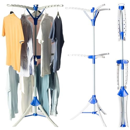 Homefront Clothes Rail Airer Dryer, Portable Clothes Horse Hanger Tripod Design, Folds Flat for Storage, Easy Setup, Indoor Outdoor Use, 159cm High, Max Capacity 18KG, Holds 78 Hangers (Large)