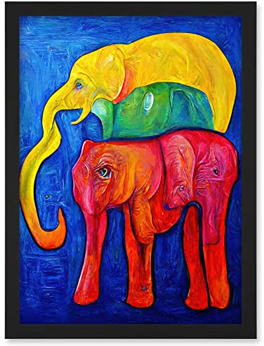 Doppelganger33 LTD Abstract Pop Art Surrealism Elephants Colourful Oil Artwork Framed Wall Art Print A4
