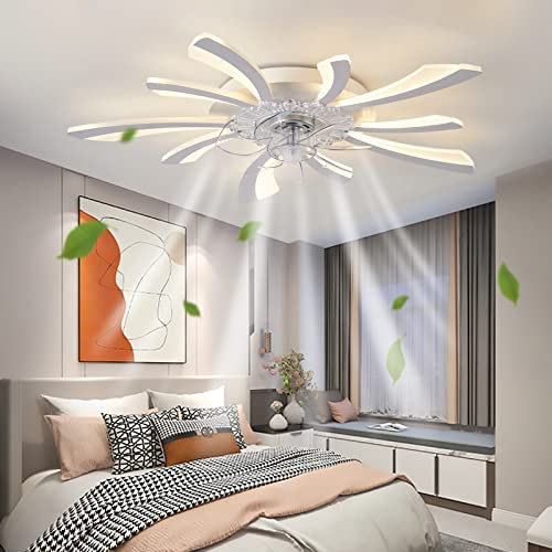 50w Lampe Plafonnier Ventilateur LED Dimmable 6 Vitesses Réversible DC Moteur Ventilateur Plafond Avec Lumiere Et Telecommande & Bluetooth APP Moderne Silencieux Ventilateur De Plafond-Blanc