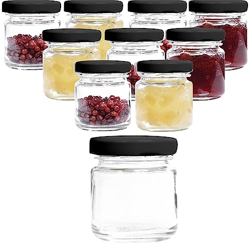 mikken Viva Lot de 10 petits pots à confiture avec couvercles et étiquettes Noir 53 ml