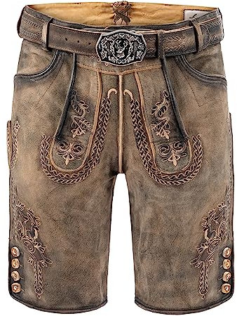 Lederhose kurz Herren | Lederhose Herren braun Wildbock (100% Wildleder) | Trachtenhose mit Gürtel braun Used in Gr. 54