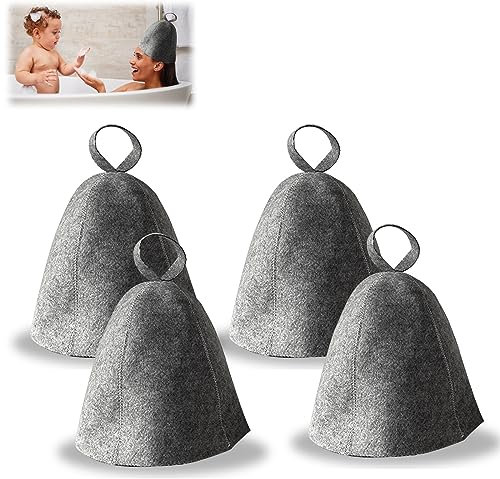 Lot de 4 chapeaux de sauna en feutre de laine contre la chaleur - Accessoire idéal pour le sauna - Pour homme et femme - Gris