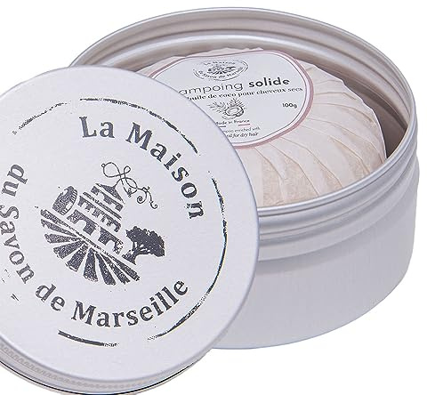 Maison du Savon de Marseille Shampoo und Etui, 100 g, mit Kokosöl für trockenes Haar, Aufbewahrung für Dusche und Reiseseifenhalter