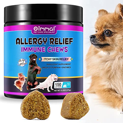 Vinimay Itchy Dog Skin Relief, All Itch and Immunity Treats Dogs, Dog Allergy Relief, Allergy Tablets Dogs w/Omega 3 + Pumpkin + Enzymes, Seasonal Allergies, Hot Spots, Peking Duck Flavor 150 Treats