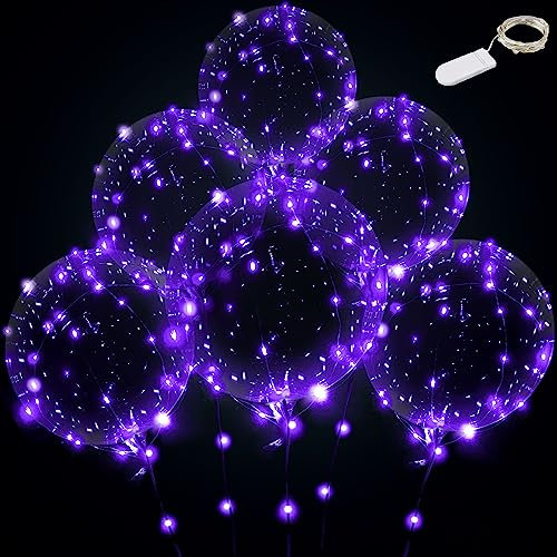 Ballons lumineux à LED transparents pour fête, anniversaire, mariage (avec pile, violet)