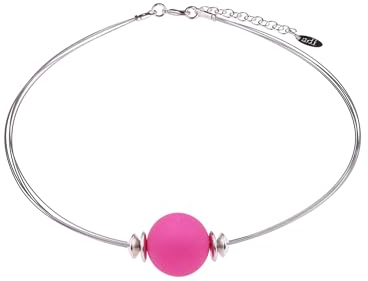 Adi-Modeschmuck leichter Halsreif 'Pia', eine 20mm original Italienische Polarisperle an 5 Strängen aus nylonummanteltem Stahlfaden, handgefertigt in Berlin (Pink)