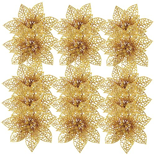 HOMSFOU 30st Weihnachtsblume Glitzernde Weihnachtssternblumen Weihnachtsbaum Blumenschmuck Weihnachtsstern Blumen Funkelnde Weihnachtssterne Weihnachtskranz Plastik Blitz 15c Pailletten