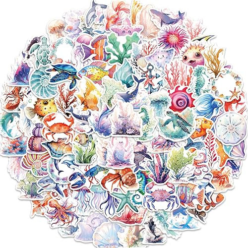 100 Pcs Marine Animal Stickers for Kids Teens Adults Boys Girls Gift,Stickers Pack for Laptop,Skateboard,Luggage,Car,Bike, Cup,Computer,Water Bottle Decor,Animal Vinyl Waterproof Sticker Decals