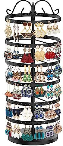 TANOSAN 6-Schicht Schmuckständer, Drehbar Schmuckhalter Ohrringhalter Ohrring ständer Organizer, Metall Schmuckaufbewahrung für Ohrring, Halskette, Armband (Schwarz)