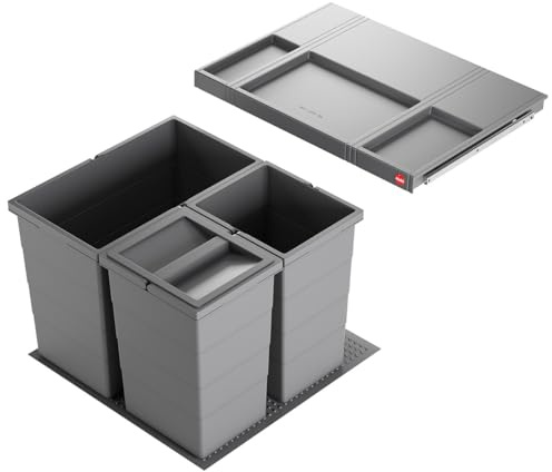 Hailo Abfallsammler Einsatz | Allegro Abfalleimer flexiebel | Einbau Mülleimer passend in 60 cm Schrankauszug | Antirutschmatte Inneneimer und Deckel in Kunststoff (Dunkelgrau, Höhe 397-3fach)