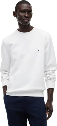 Tommy Hilfiger Herren Sweatshirt Essential Fleece Crew Neck Regular Fit, Weiß (White), XL