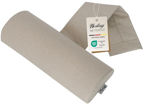 Herlag Nackenpolster Sunny 40x15x7,5cm | Zubehör Gartenstuhlauflage für Extra Komfort | Wetterfestes Kopfkissen | Gartenmöbelauflage Wasserfest & UV-Schutz | Öko Tex 100 | Natur