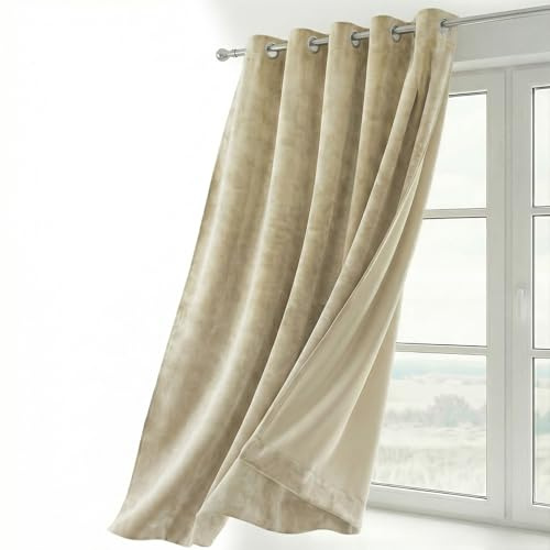 BEAUTEX Samtvorhang Ösen Beige 140x145 cm Velvet Verdunkelung | Weicher Velvet-Samt, blickdicht, lichtmindernd, pflegeleicht, viele Farben und Größen