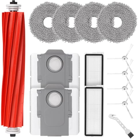 Jegehoyo Kit d'accessoires pour Roborock Qrevo Plus/QRevo MaxV/QRevo Pro/Qrevo S Robot, 1 Brosse à Rouleau, 2 filtres, 4 serpillères, 4 brosses latérales, 2 Sacs à poussière, 1 Brosse de Nettoyage