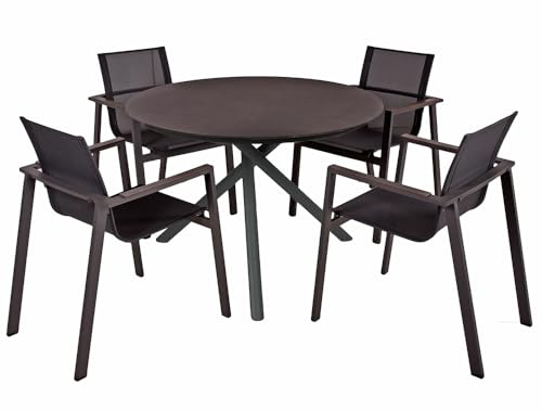 Lomadox Garten Tischgruppe 5-TLG. mit runder Tischplatte 110cm in anthrazit