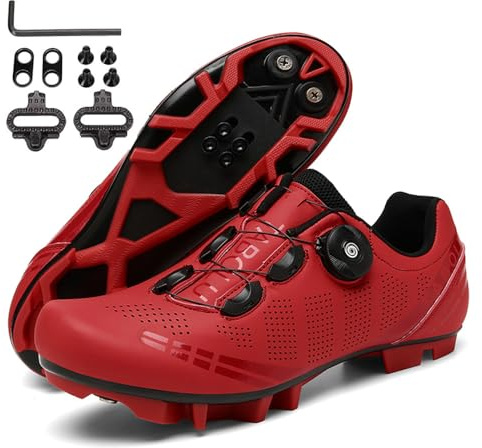Hixingo Fahrradschuhe Herren Damen Rot MTB Radsportschuhe Mountainbike Schuhe Sneaker Atmungsaktive Outdoor-Radschuhe Fahrrad Spin MTB Schuhe, 47 EU