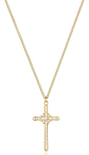 Jenosy Gold Cross Necklace for Women 18K Gold Plated Faith Necklace Cubic Zirconia Cross Pendant Dainty Rope Cross Chain Necklace Prayer Religious Jewelry Gift for Women Girls