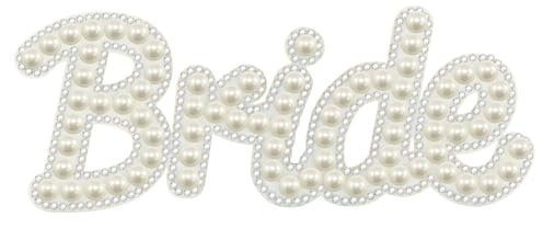 CHEERYMAGIC Rhinestone Iron on Patches, Bride Diamond Pearl Stick on Letter Patches, Glitter Bride Iron on Fabric Applique Letters Patches for Clothes Hat DIY Art Craft Supplies A9ZZZMT