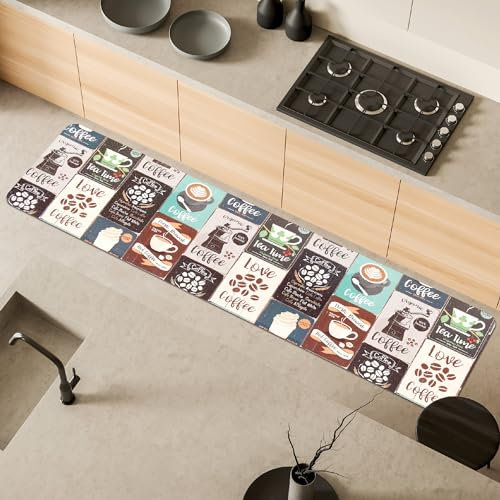 Comart - Küchenteppich Malaga - Läufer 100% PVC - Schmutzabweisend - rutschfest - Wasserdicht - Maschinenwaschbarer Teppich - Moderner Flur für Küche und Flur - Vintage Coffee - 55 x 230 cm