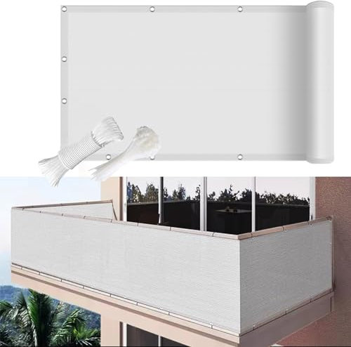 Brise Vue Occultant 75 x 900 cm Vent Protection Opaque Sécurité Grillage de Clôture d'ombrage avec Attaches pour Balcon Clôtures, Blanc