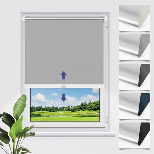smartdemo Verdunklungsrollo Schnurlos ohne Bohren & mit Bohren, B55 x H140 cm(B x H) Grau, Springrollos, Rollo Klemmfix, Thermorollo für Sichtschutz, Verdunkelung Rollos für Fenster
