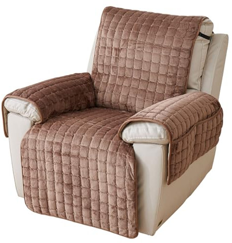 NUODWELL Sofa Armlehnenbezüge Mit Aufbewahrungstasche, Anti-Rutsch superweich,Relaxsessel Bezüg Sesselüberzug Möbelschutz für Kinder und Haustiere (Kaffee mit Taschen, 53 x 190 cm)