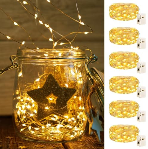 Bitjam 6 Stück LED Lichterkette Mit Batterie, 2M 20LED Mini Wasserdicht Draht für Weihnachten Hochzeit Party Innen Deko - 3 Lichtmodi, WarmWeiß