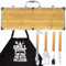 Vatertag Grillzubehör Geschenke für Männer, Robustes Holzgrill-Set mit Schürze für Hinterhof, Dicke Edelstahl-Grillutensilien mit rutschfestem Griff, Werkzeuge in tragbarer Tasche für Papa Geburtstag
