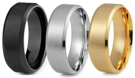 Daesar Partnerringe Edelstahl 8MM, Herren Ringe Personalisiert Matt Männer Ringe Personalisiert Tricolor Freundschaftsringe 3er Set Gr.55 (17.5)